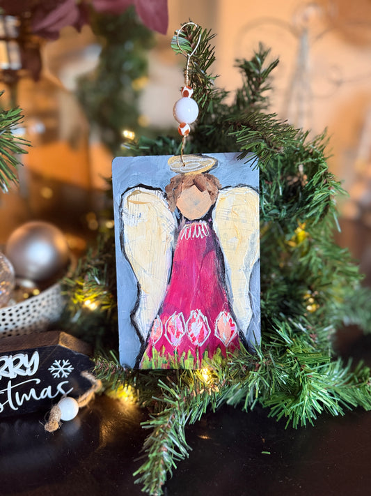 Angel Ornament – Hand-Painted Mixed Media Floral Angel