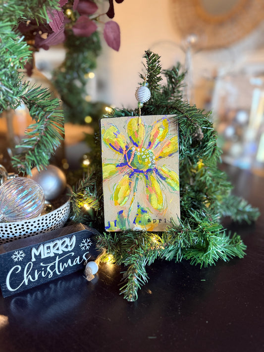 April Flower Ornament – Hand-Painted Mixed Media Floral