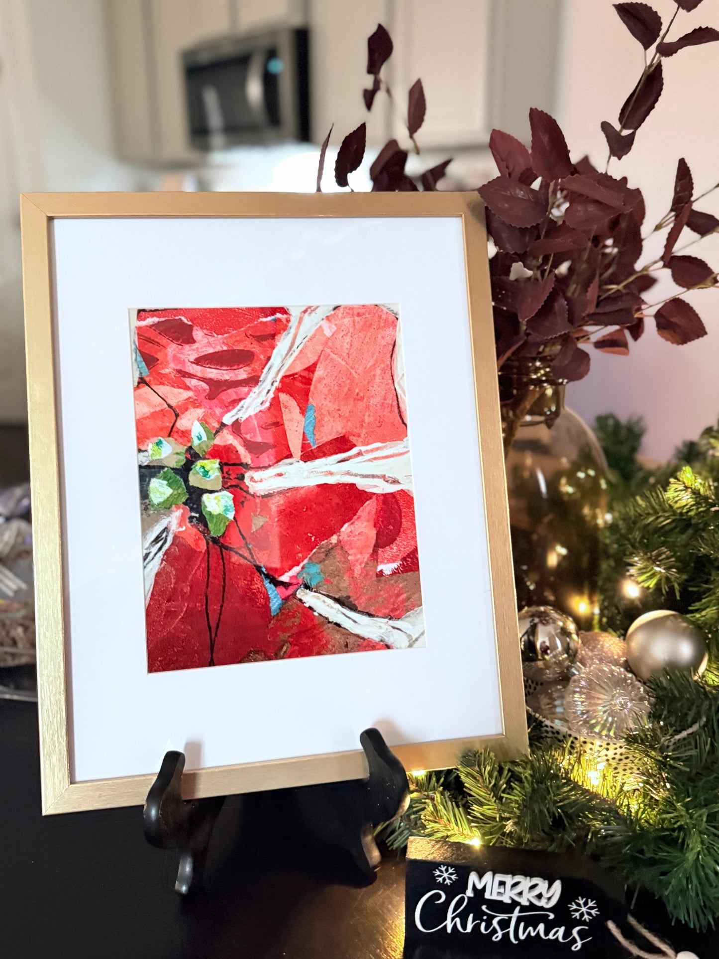 Funky Poinsettia β Floral Abstract Art Print | 8x10 Matted or Framed to 11 x 14