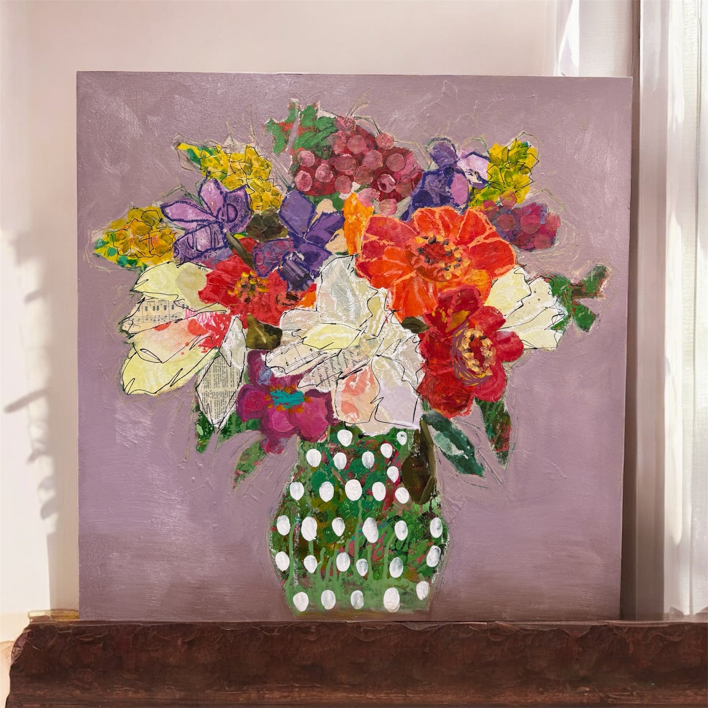 Wild Garden Glow — Original Mixed Media Collage (24” Square)