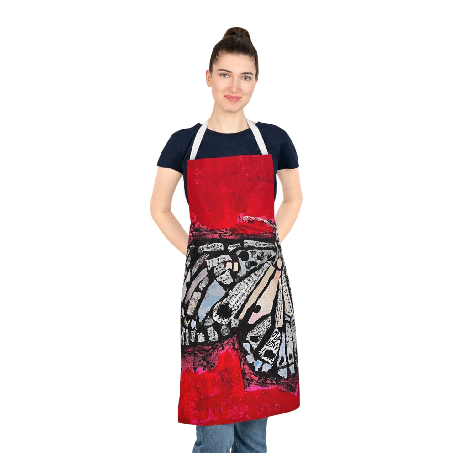 Butterfly Art Apron — Red Abstract Monarch Kitchen Apron