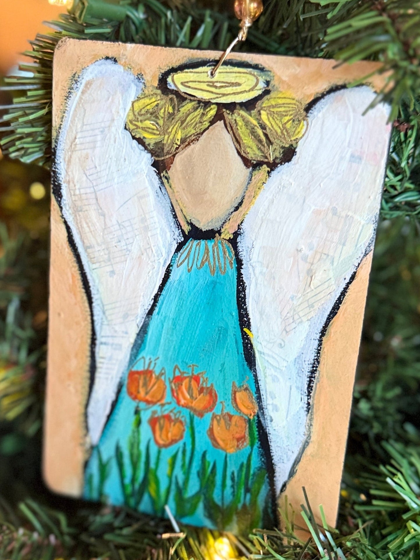 Tulips Angel Ornament – Hand-Painted Mixed Media Floral Angel