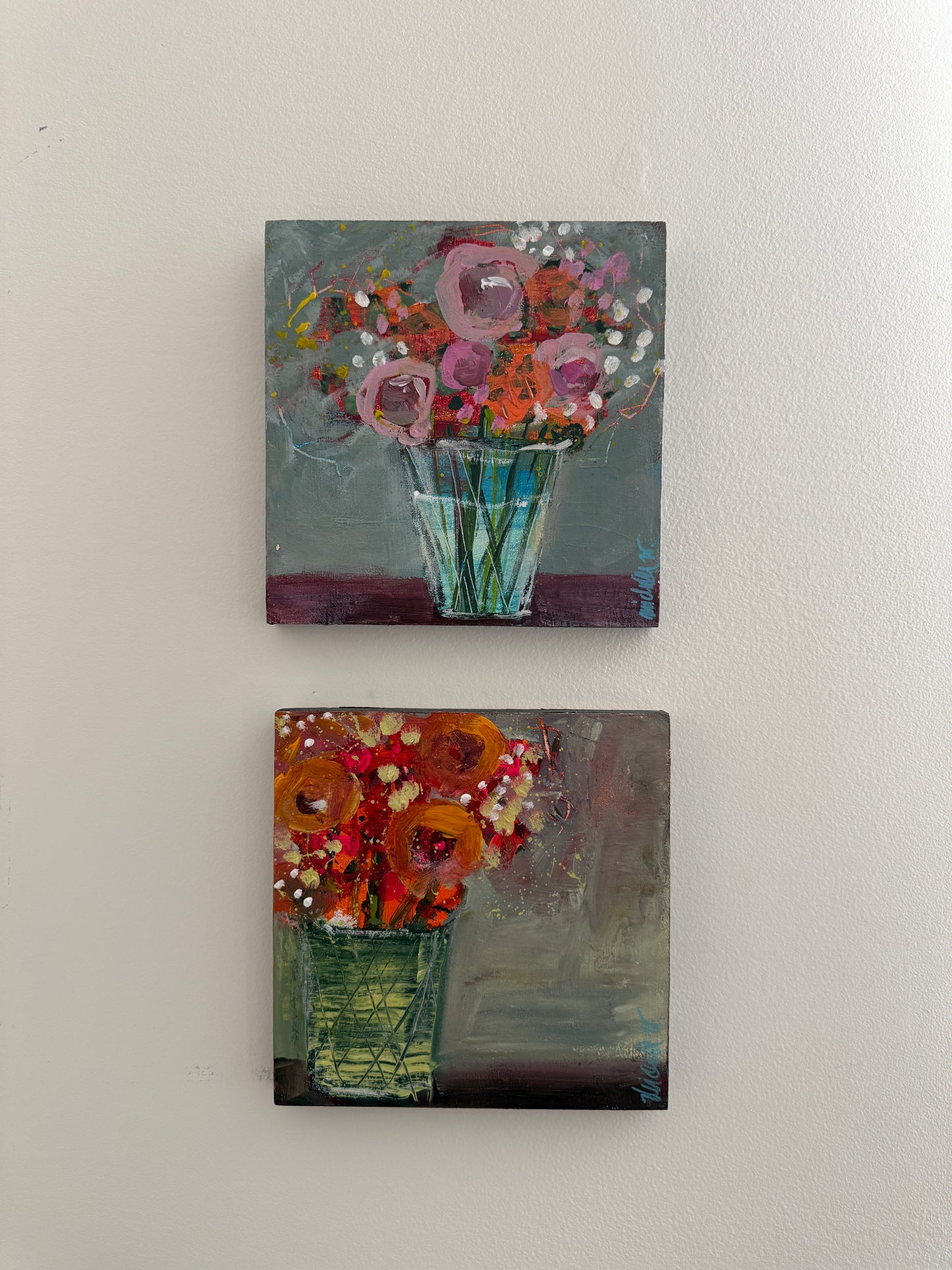 Small Floral Still Life Series | 8” Acrylic on Square Wood Panel