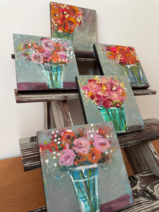 Small Floral Still Life Series | 8” Acrylic on Square Wood Panel
