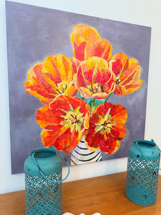 Petal to the Metal - Original Mixed Media Floral Collage (36")