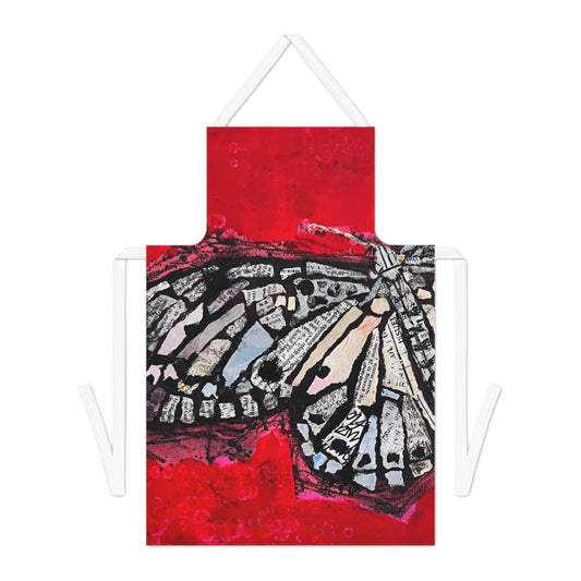 Butterfly Art Apron — Red Abstract Monarch Kitchen Apron