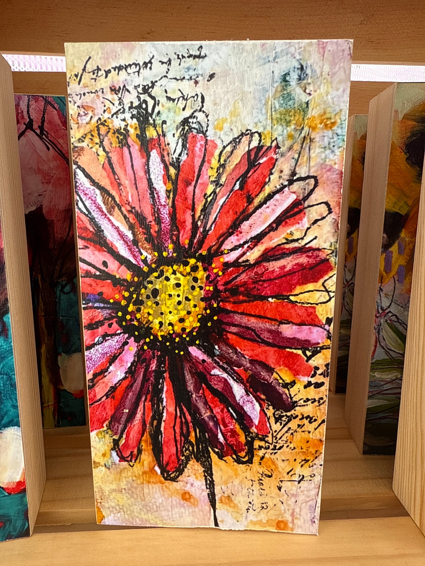 Radiant – Abstract Floral Shelf Sitter Print on Wood (4x8")