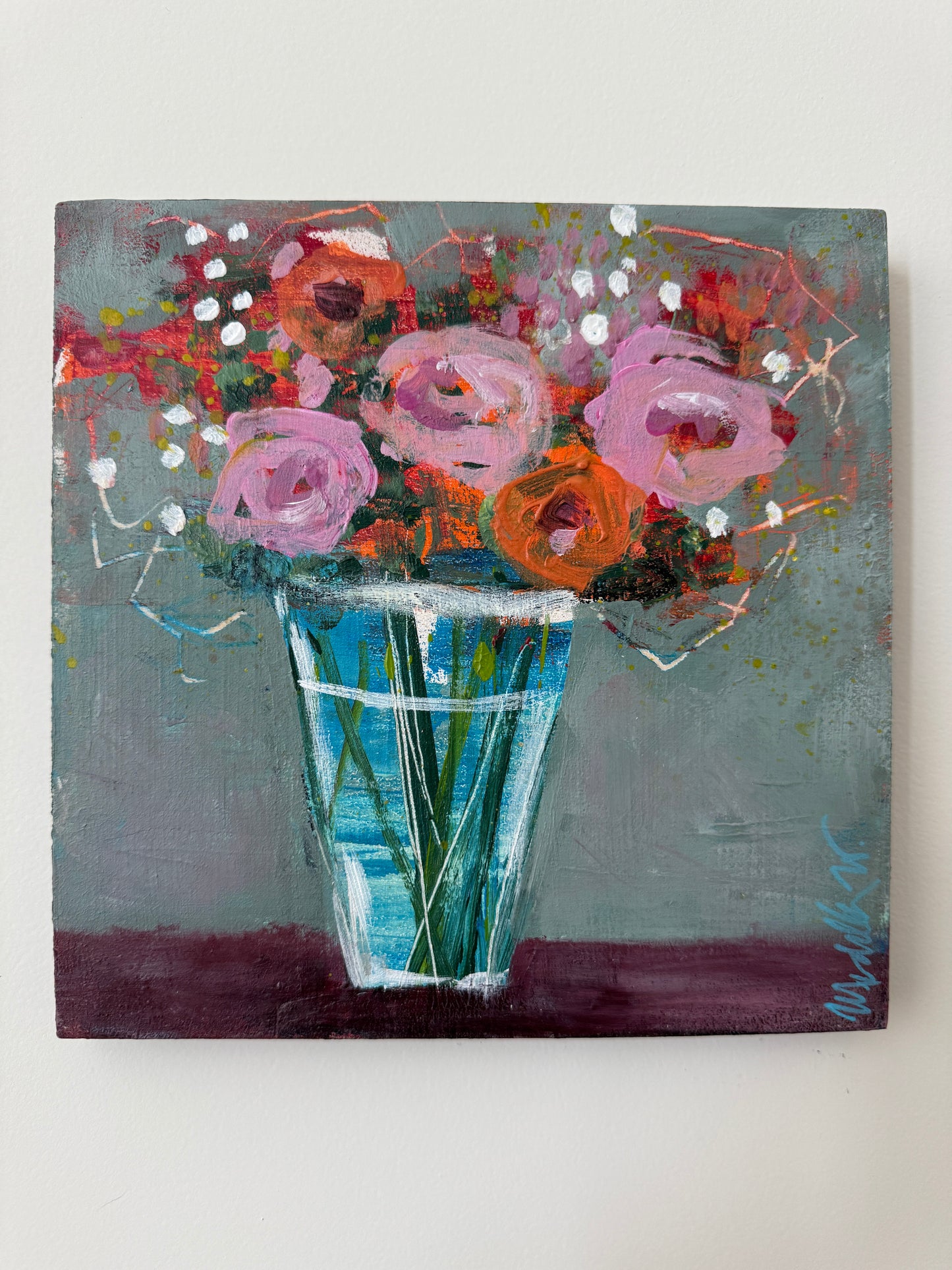 Small Floral Still Life Series | 8” Acrylic on Square Wood Panel