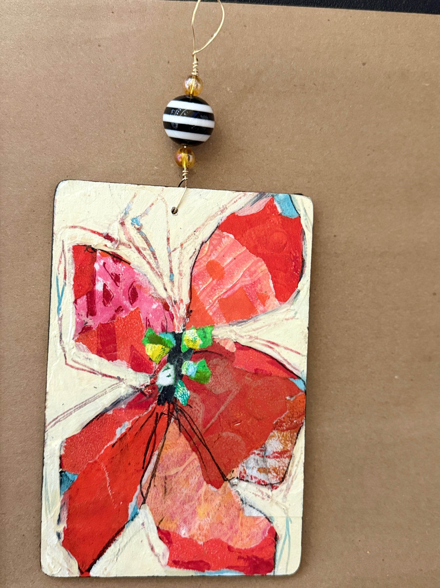 Handmade Poinsettia Christmas Ornament – Mixed Media Collage Floral Art