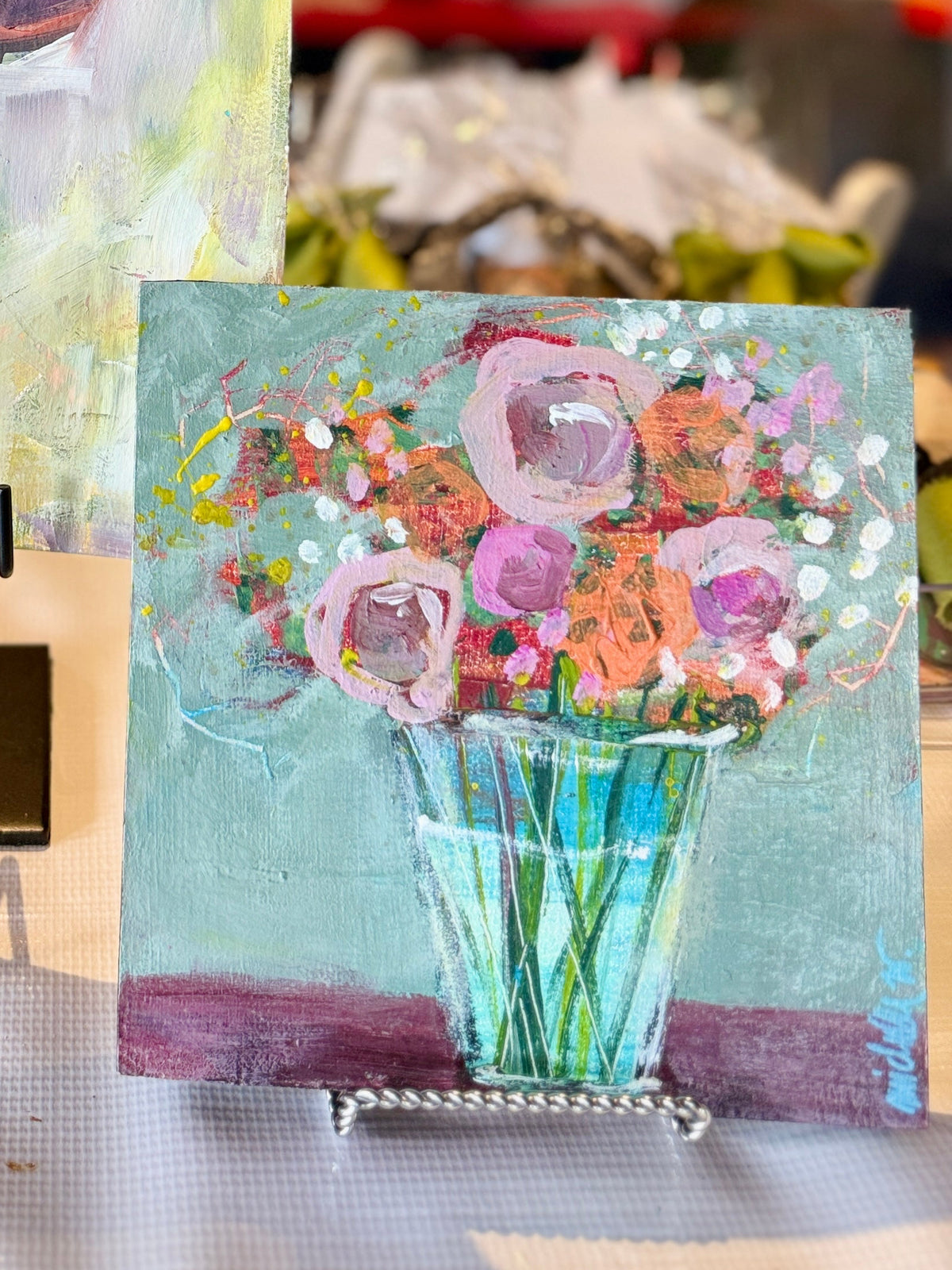 Small Floral Still Life Series | 8” Acrylic on Square Wood Panel