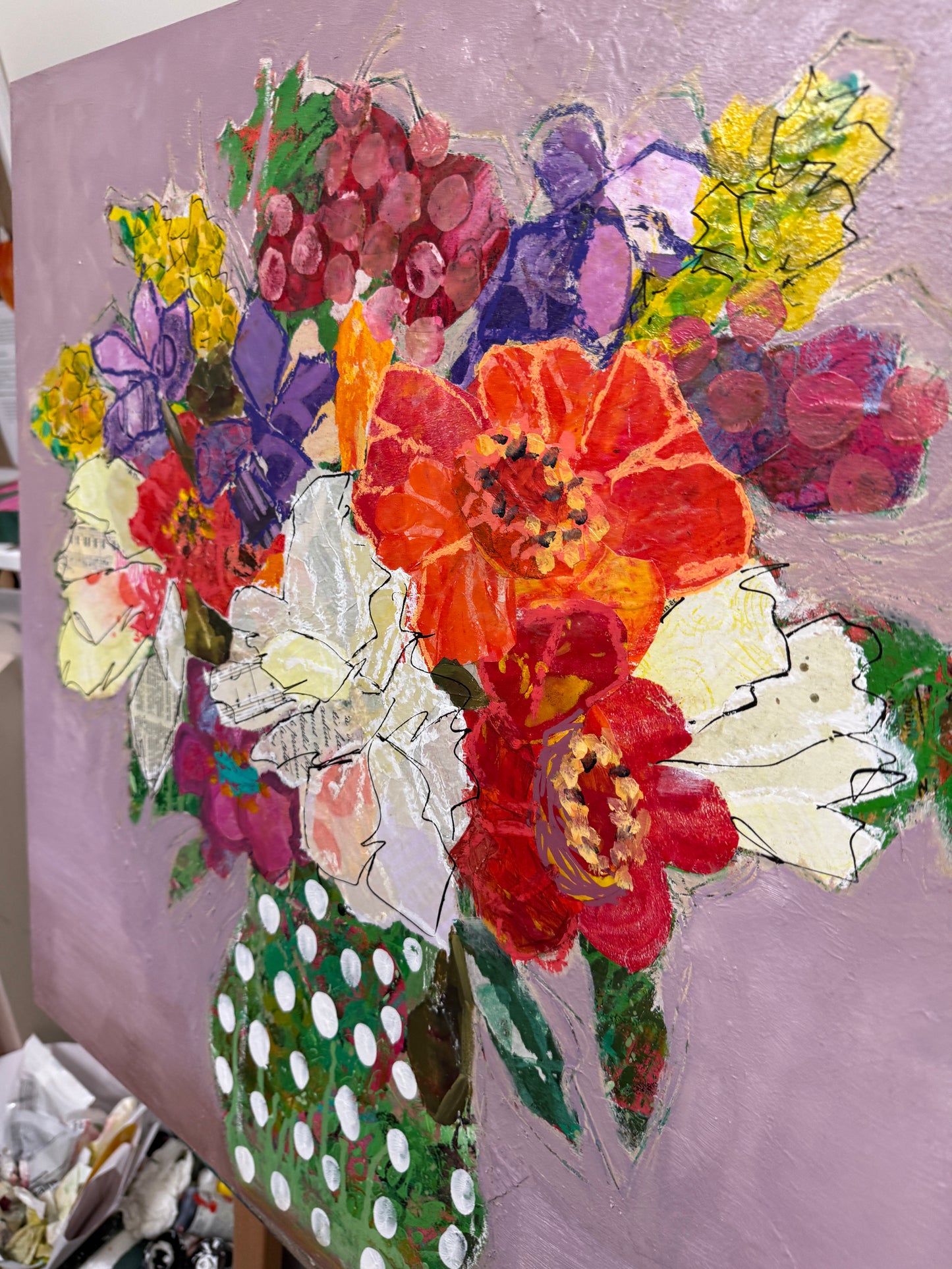 Wild Garden Glow — Original Mixed Media Collage (24” Square)