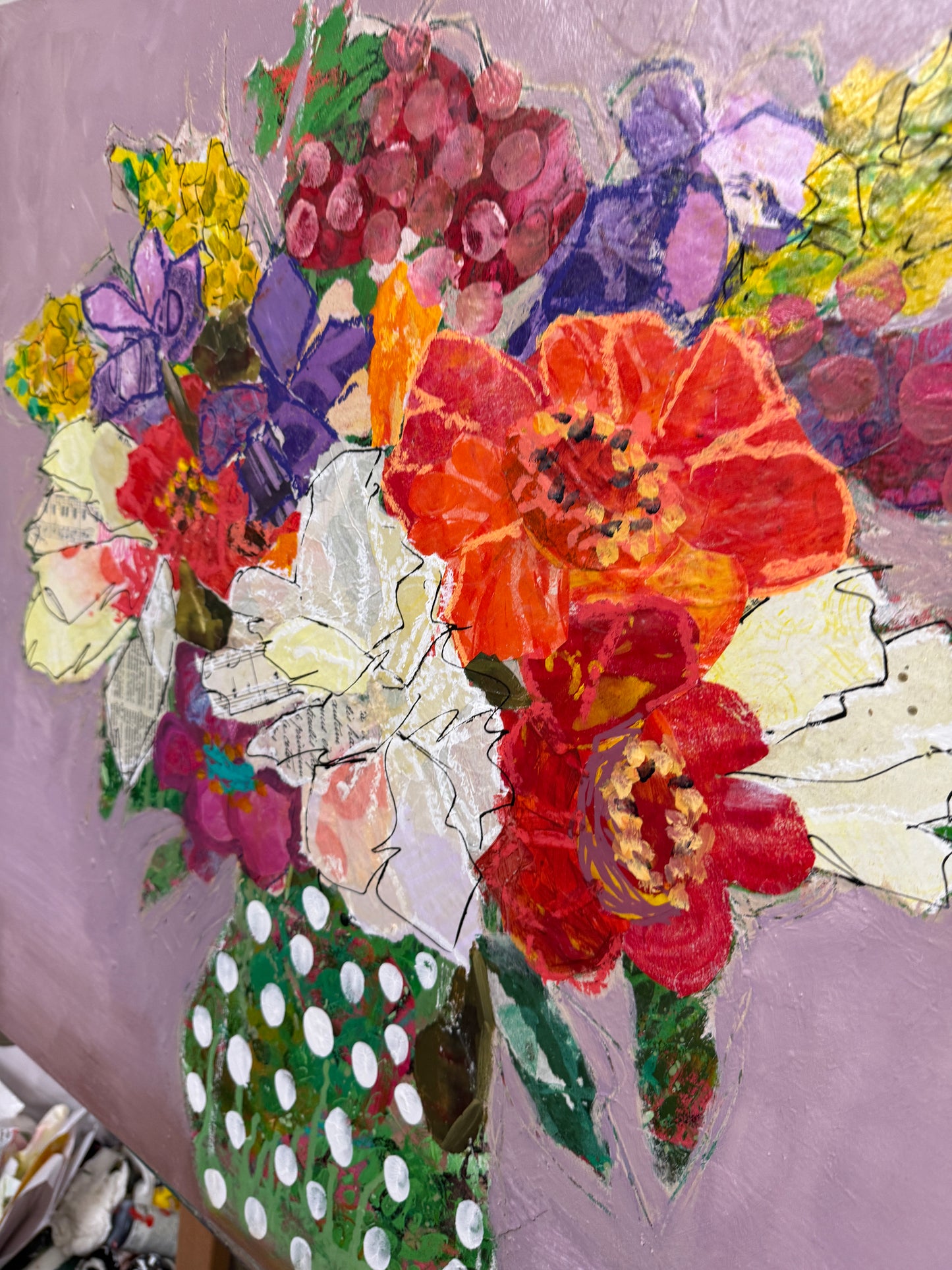 Wild Garden Glow — Original Mixed Media Collage (24” Square)