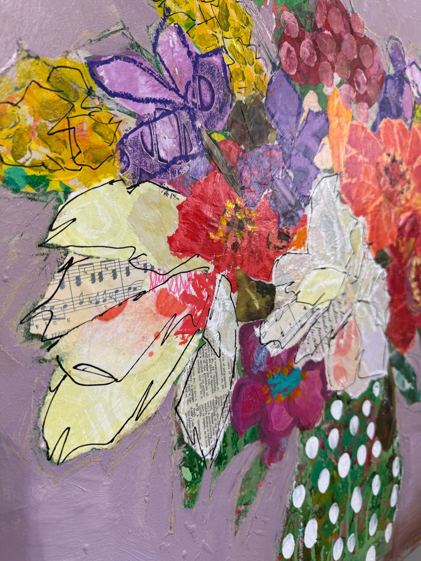 Wild Garden Glow — Original Mixed Media Collage (24” Square)