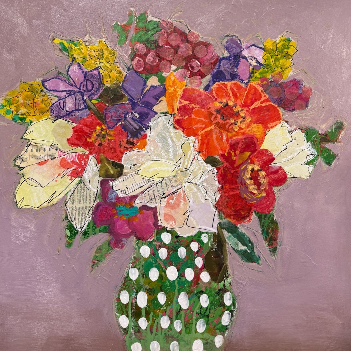 Wild Garden Glow — Original Mixed Media Collage (24” Square)